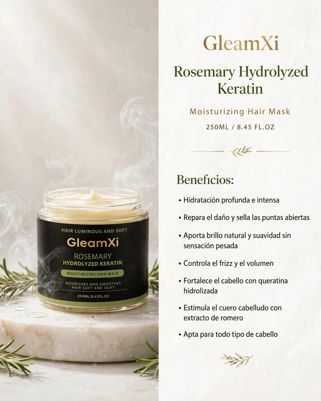 Mascarilla Capilar de Romero y Queratina Hidrolizada - GleamXi