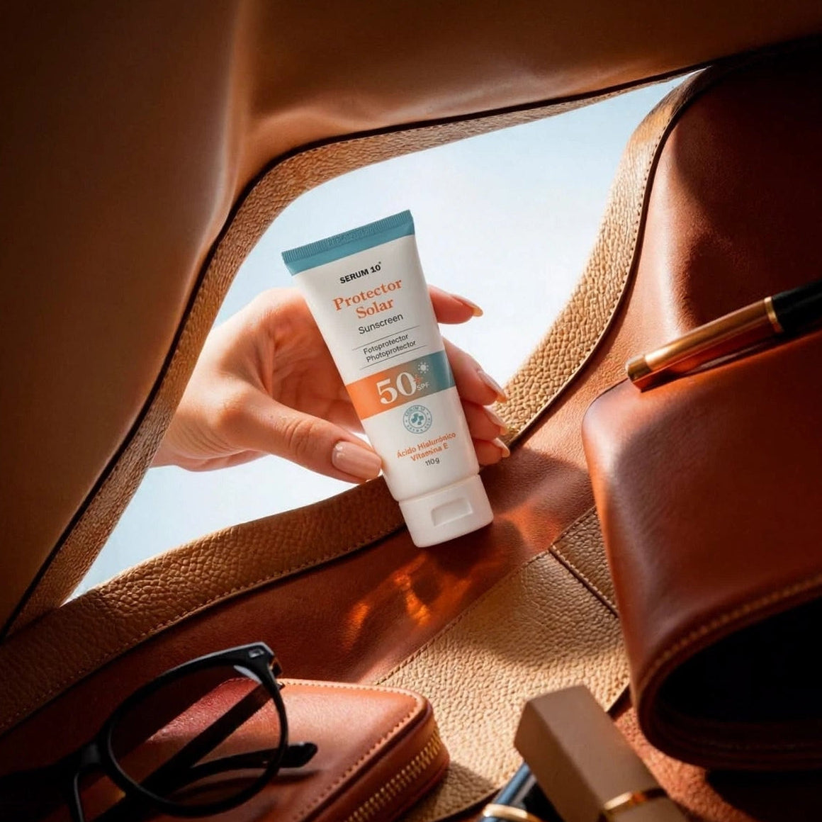 Sérum Protector Solar SPF 50+ con Vitamina E y Ácido Hialurónico