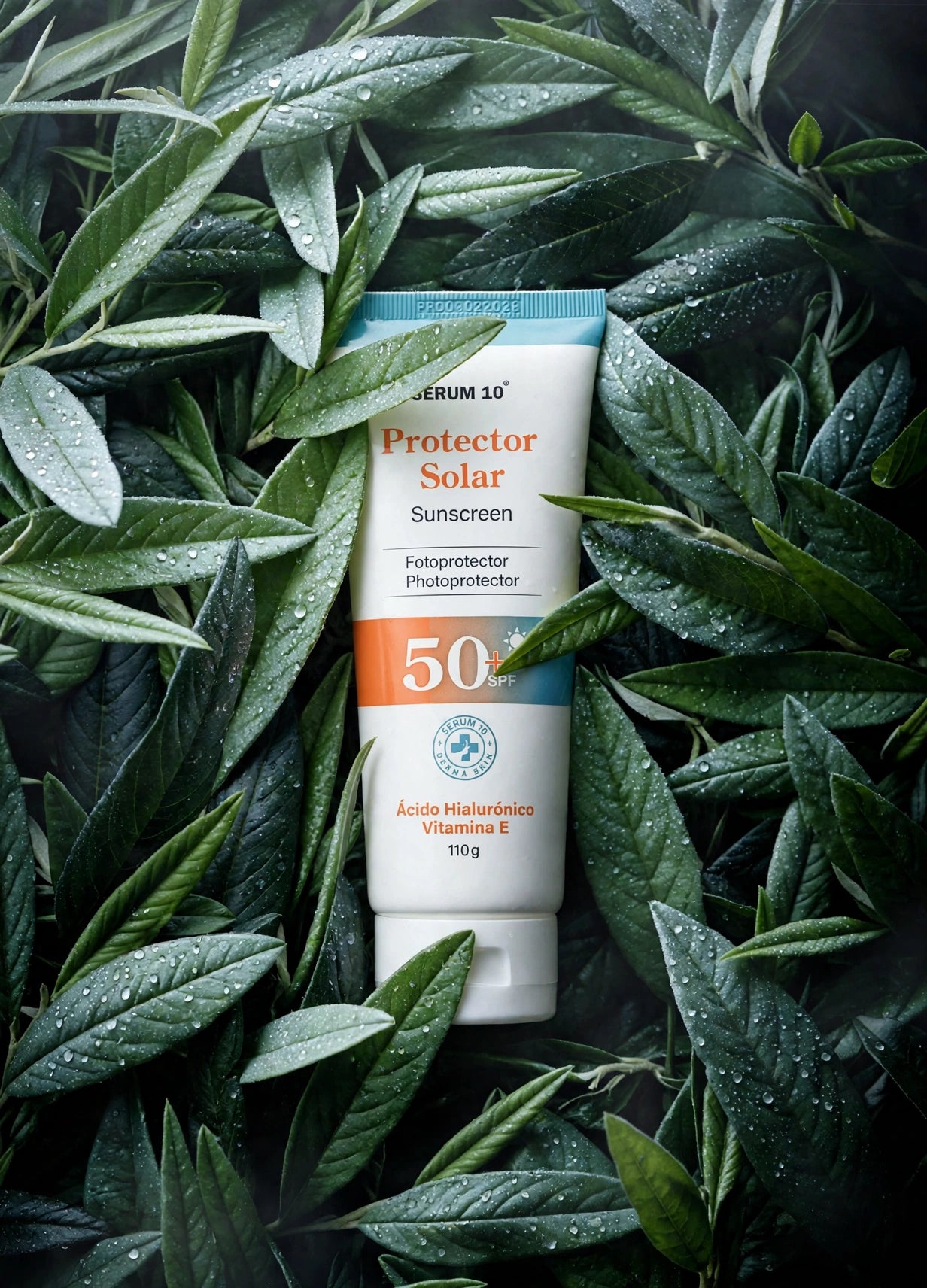Sérum Protector Solar SPF 50+ con Vitamina E y Ácido Hialurónico