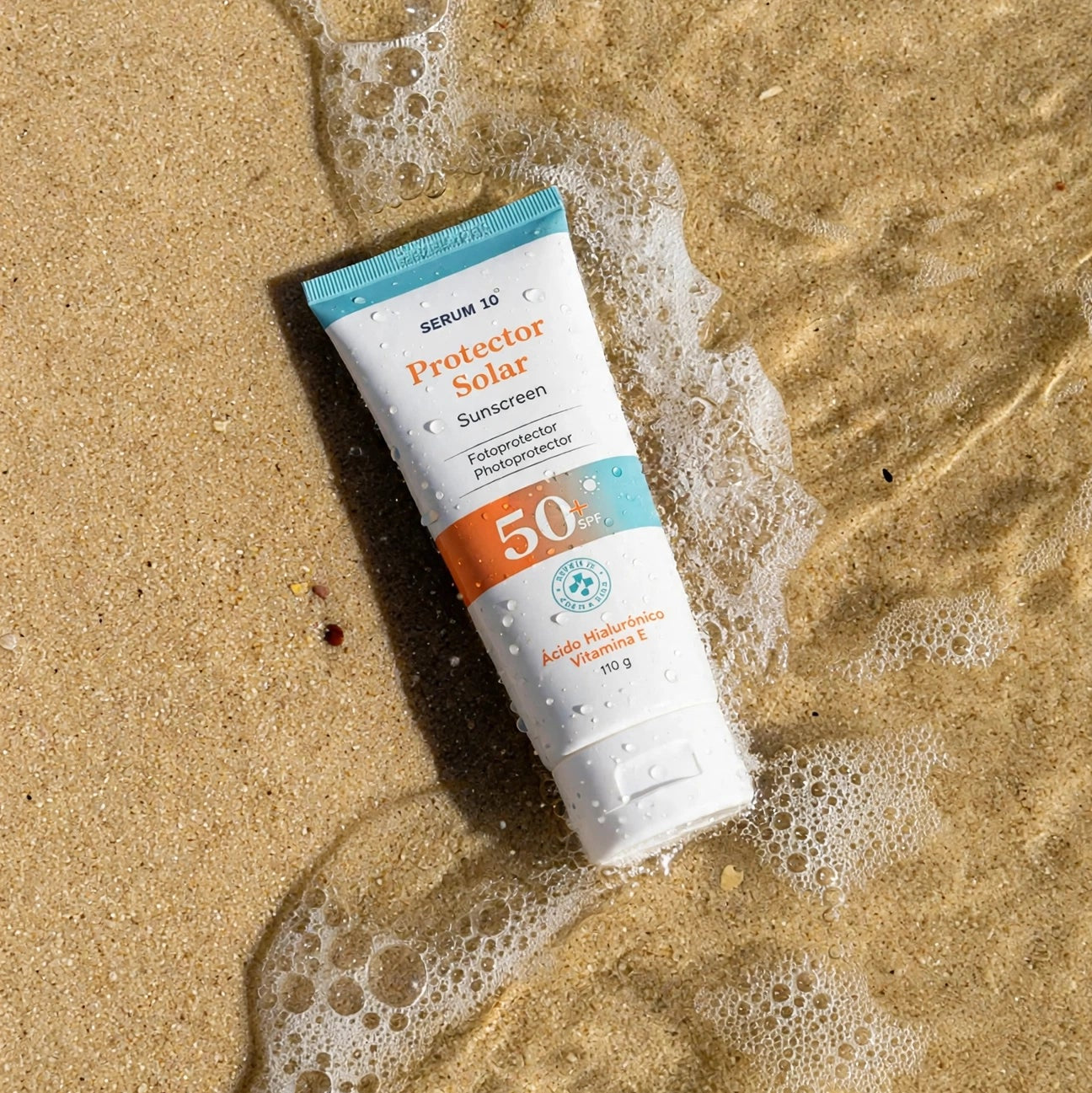 Sérum Protector Solar SPF 50+ con Vitamina E y Ácido Hialurónico